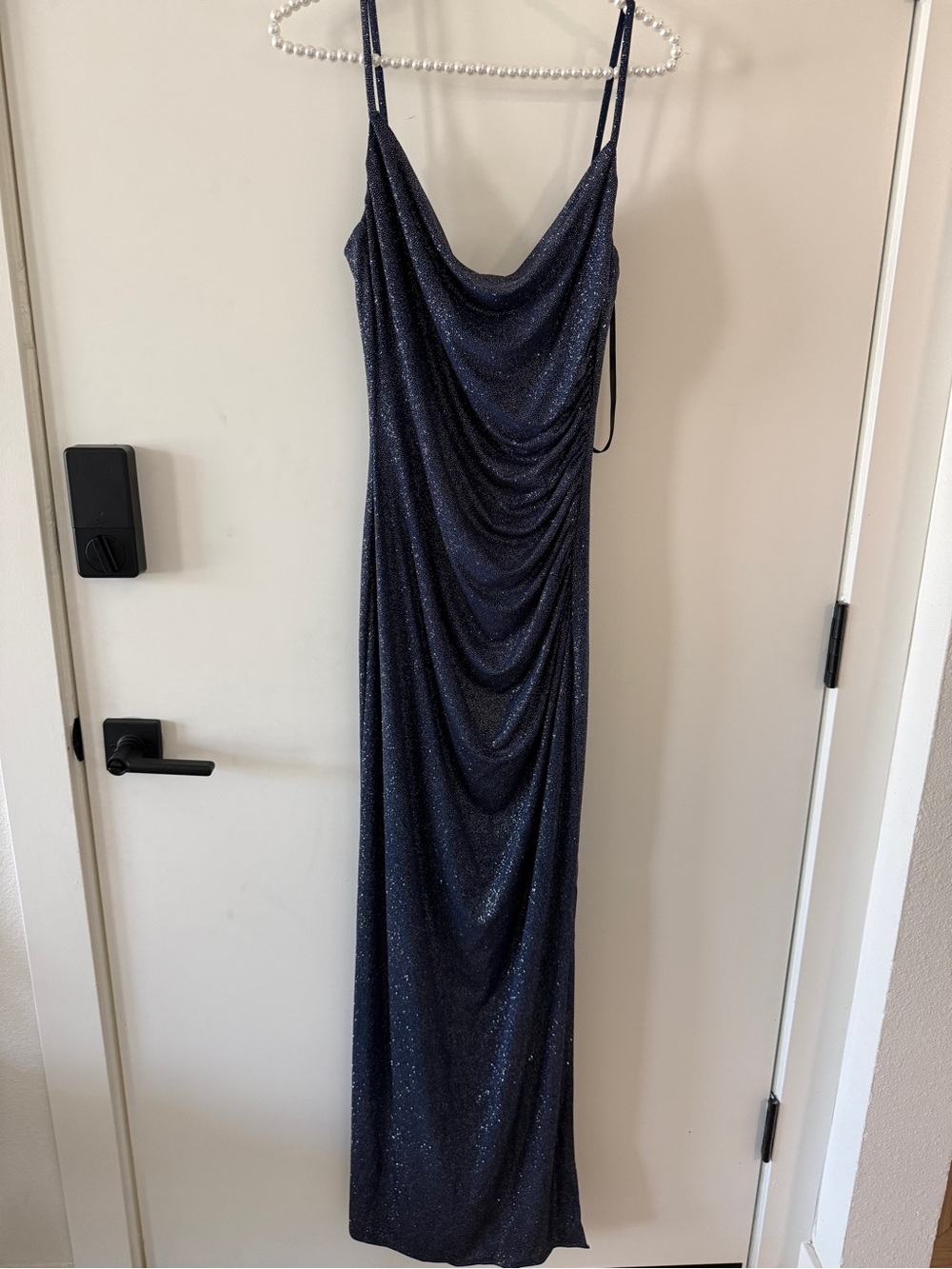 Laundry By Shelli Segal Navy Sparkle Cowl Slip Maxi Dress